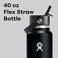 Hydro Flask Water Bottle - Insulated Stainless Steel - Wide Straw Lid, Non Spill, Leakproof in 40 Oz Black