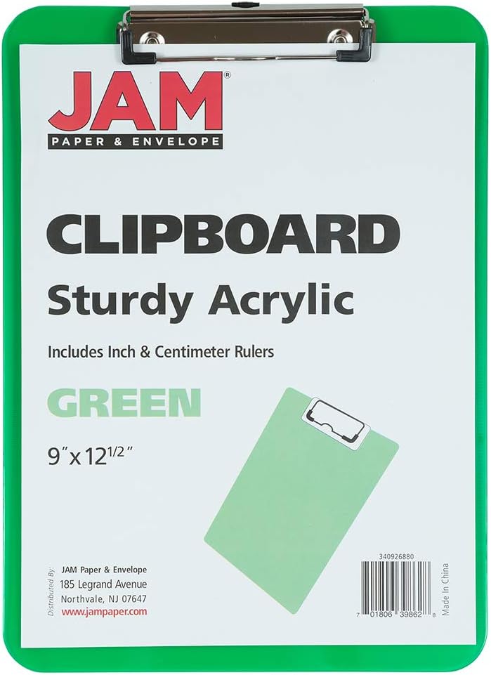 JAM PAPER Plastic Clipboards with Low-Profile Metal Clip - Letter Size