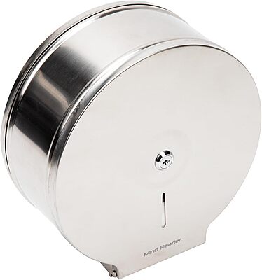 Mind Reader Toilet Paper Dispenser, Wall Mount, Lock with Key, Restroom, Stainless Steel, 10"L x 10.25"W x 4.5"H