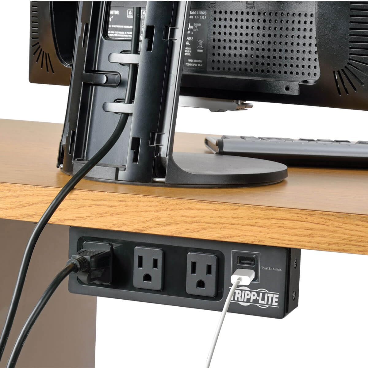 Tripp Lite 3 Outlet Surge Protector Power Strip with Mounting Brackets, 10ft Cord, 2 USB Charging Ports, & $20