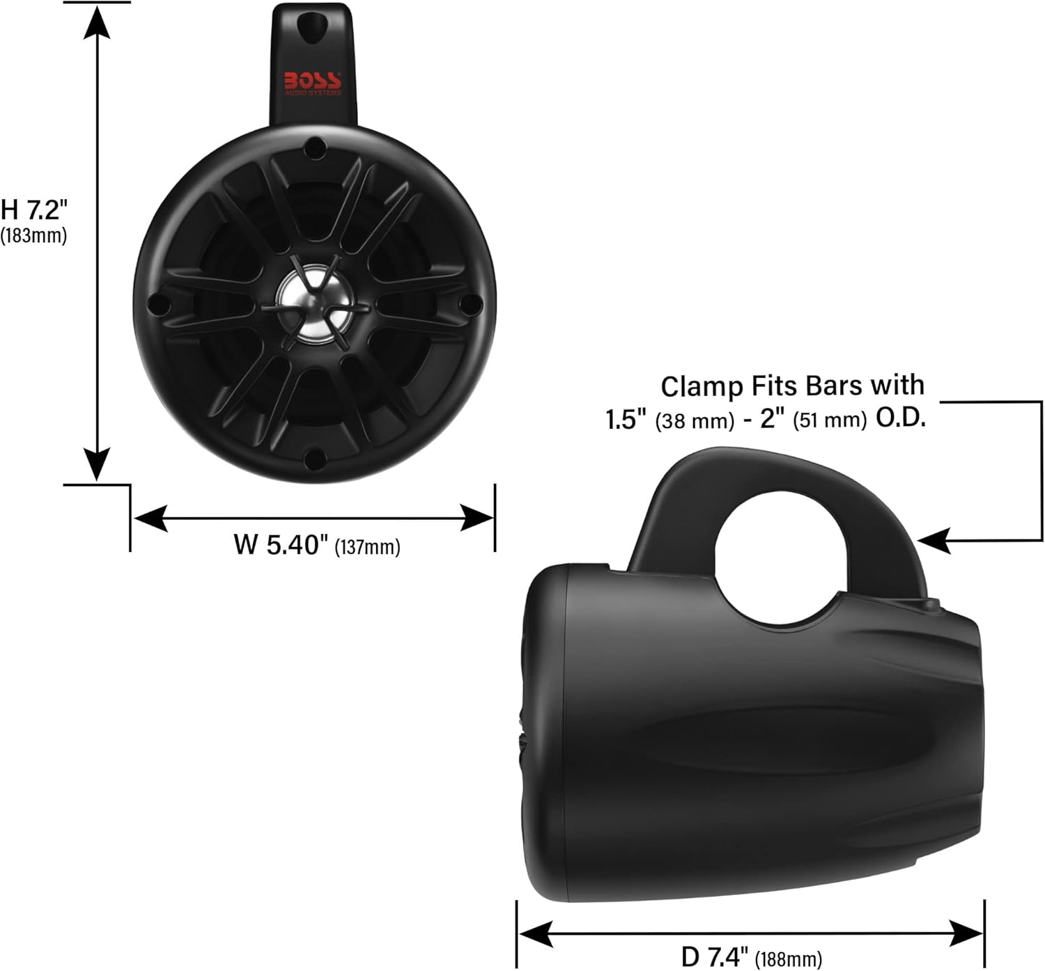 BOSS Audio Systems BM40AMPBT ATV UTV Waketower Speaker System - Bluetooth, 500 Watts of Power Per Pair, 4 Inch Woofer