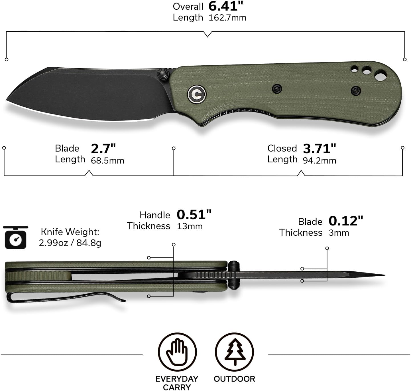 CIVIVI Crabby Pocket Knife, EDC Folding Knife C24055