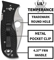 Spyderco Lil' Temperance 3 Lightweight Pocket Knife - SpyderEdge VG-10 Steel Blade with Bi-Directional Textured FRN Handle - An Everyday Carry Folding Knife - C69SBK3