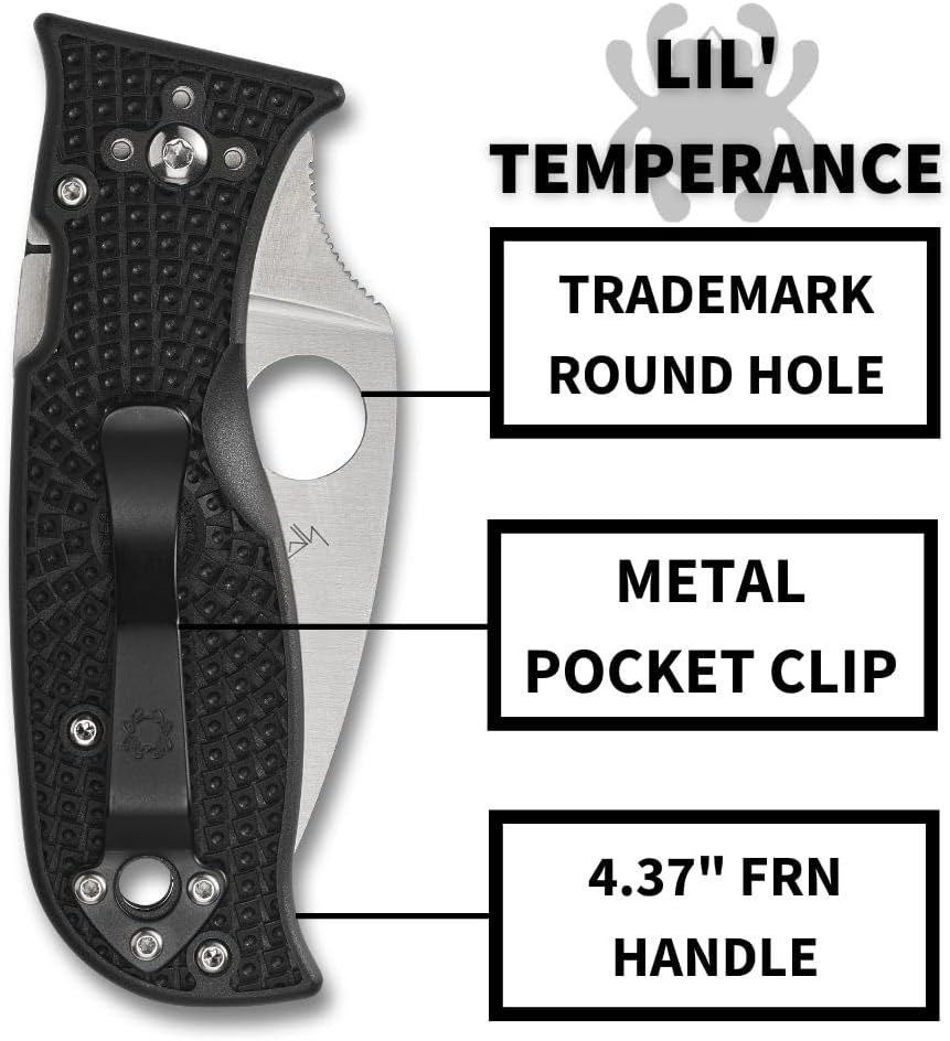 Spyderco Lil' Temperance 3 Lightweight Pocket Knife - SpyderEdge VG-10 Steel Blade with Bi-Directional Textured FRN Handle