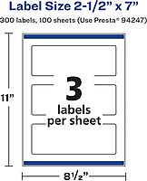 Avery Glossy White Rectangle Labels, Sure Feed Technology, 2.5" x 7", Print-to-The-Edge, Permanent Adhesive, Laser/Inkjet Printable