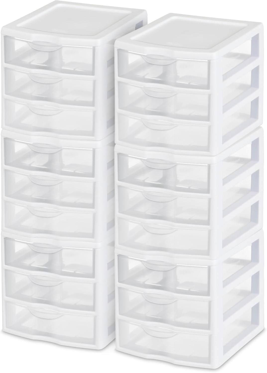 Sterilite 6-Pack ClearView 3-Drawer Cart, Small Plastic Storage Organizer Drawers