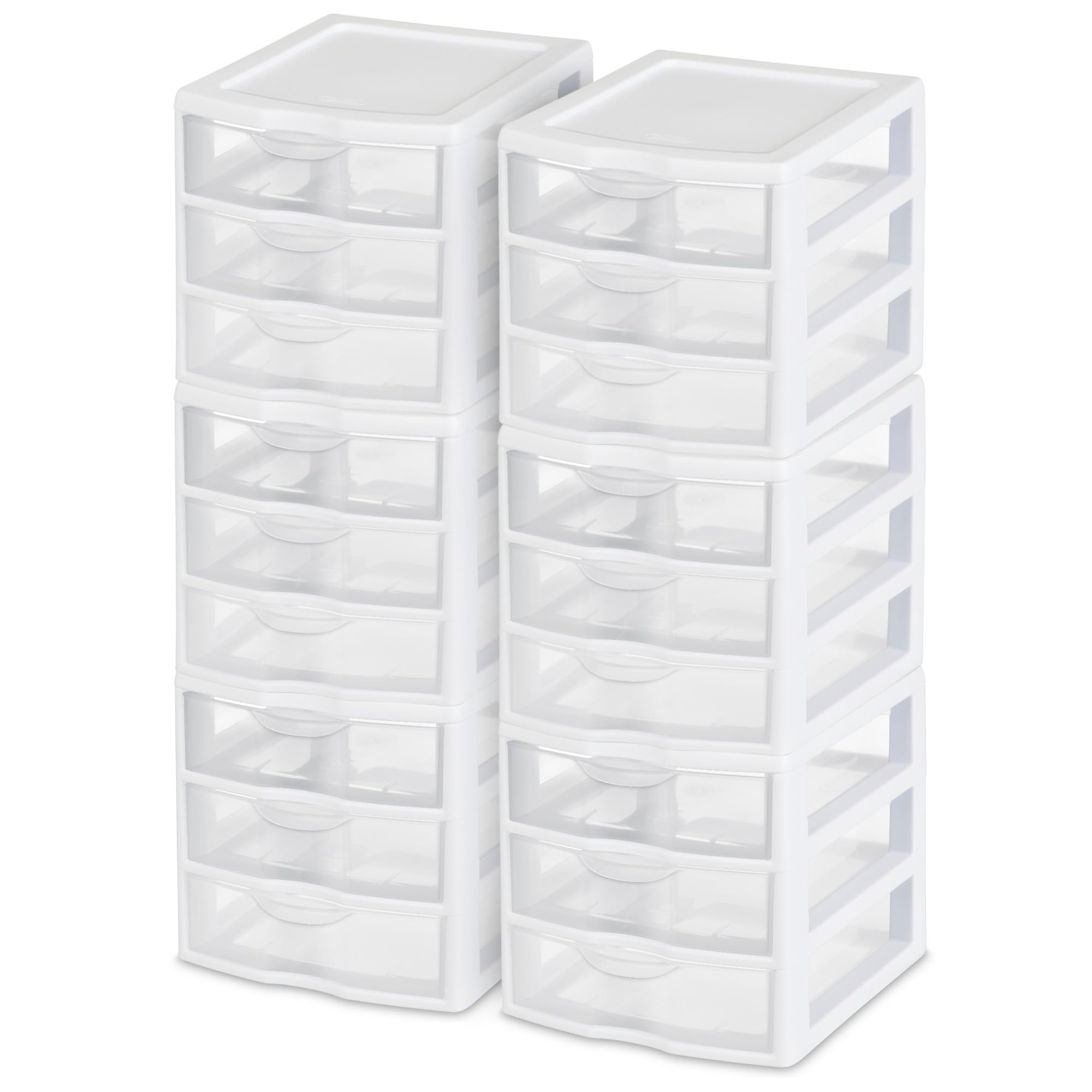 Sterilite 6-Pack ClearView 3-Drawer Cart, Small Plastic Storage Organizer Drawers