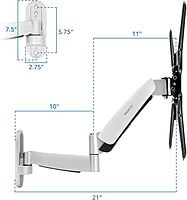Mount-It! Height Adjustable TV Wall Mount Bracket with Counterbalance Gas Spring Arm - Full Motion Articulating Design Fits Flat Screens Displays Up to VESA 400x400 mm and 44 Lbs - Silver