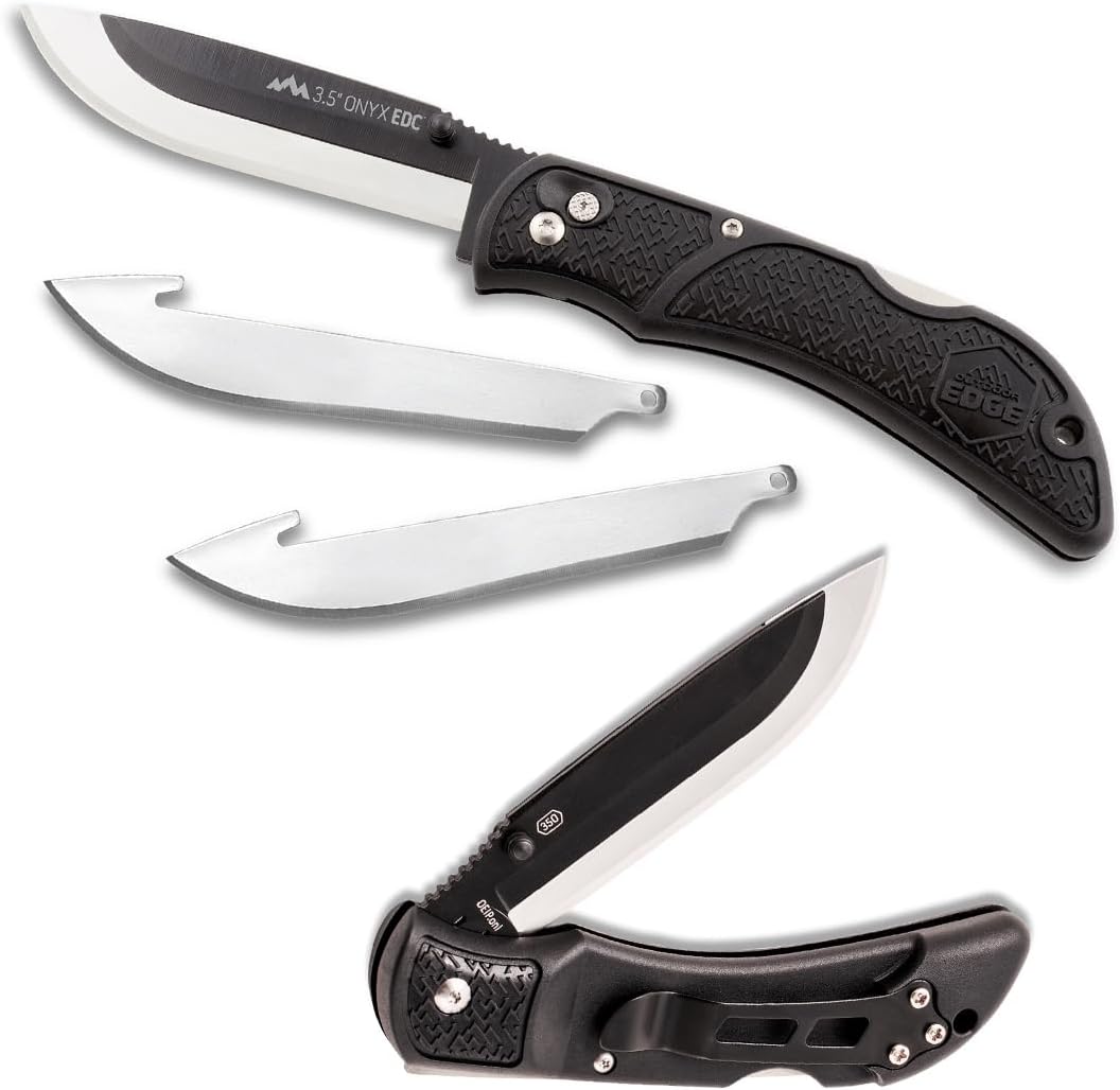 OUTDOOR EDGE Onyx EDC Folding Pocket Knife — Replaceable Blade System, Lockback and Pocket Clip