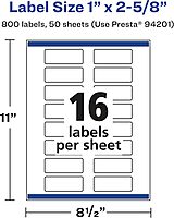 Avery Glossy Clear Rectangle Labels, Sure Feed Technology, 1 x 2-5/8 in