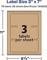 Avery Kraft Brown Rectangle Labels, Sure Feed Technology, 3" x 7", Print-to-The-Edge, Laser/Inkjet Printable