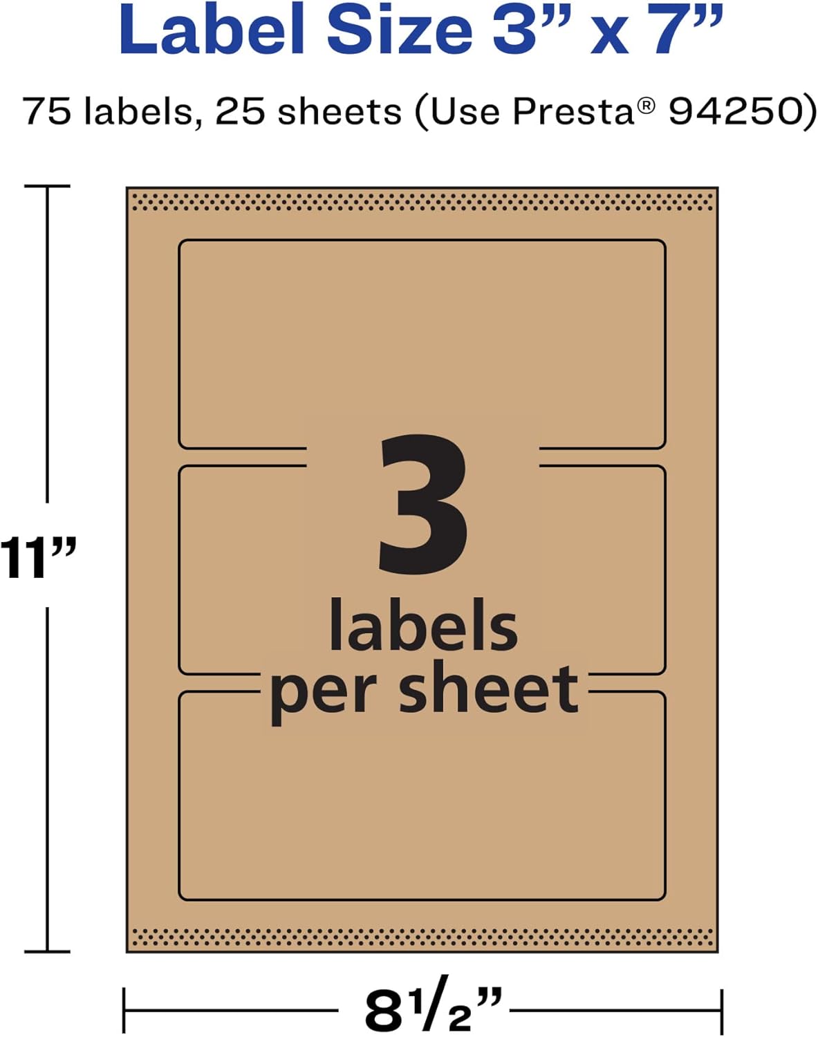 Avery Kraft Brown Rectangle Labels, Sure Feed Technology, 3" x 7", Print-to-The-Edge, Laser/Inkjet Printable