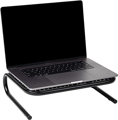 Mind Reader Metal Monitor Stand Ventilated Laptop Riser Desktop Organizer, 4-1/4inH x 11-1/4inW x 14-1/2inD, Black, Set of 2