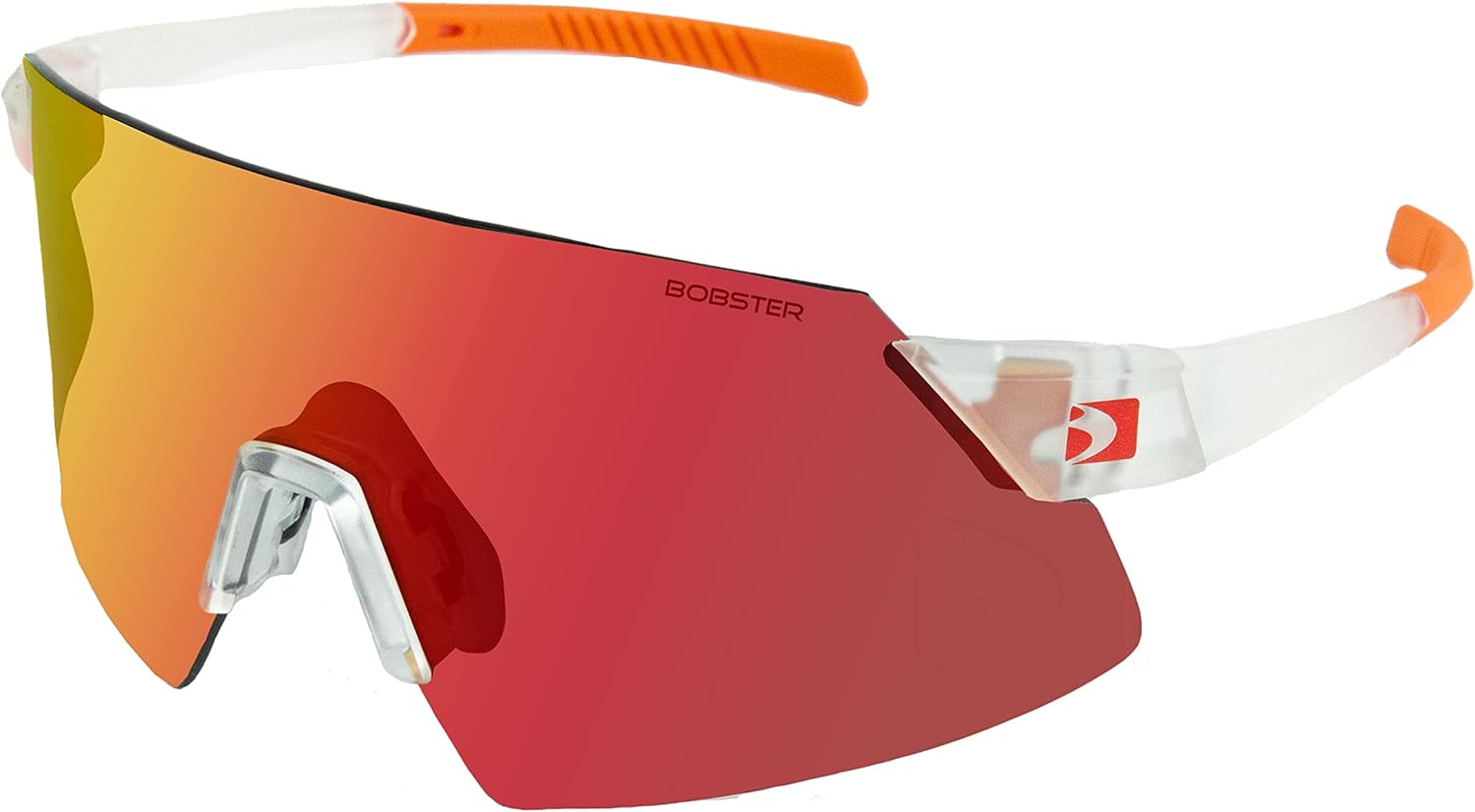 Bobster® Cadence Cycling Sunglass, Matte Clear/Orange Frame, Smoke Black Red Revo, Yellow & Clear Lens
