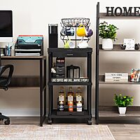 Mind Reader Bar Cart, Rolling, Utility Cart, 3-Tier, Coffee Cart, Bathroom, Kitchen, Plastic, 20"L x 15"W x 34.5"H, Black