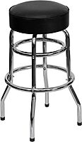 Flash Furniture Bruno Double Ring Chrome Backless Barstool with Black Upholstered Seat and Integrated Footrest Black Set of 1