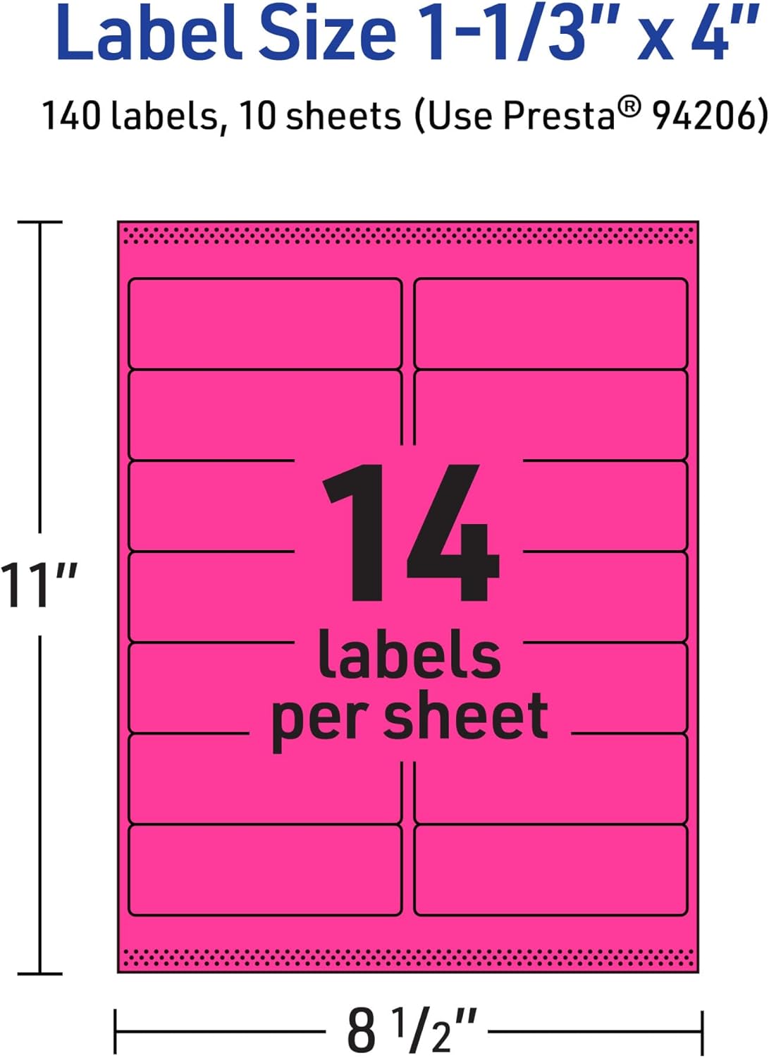 Avery Printable Rectangle Labels, Sure Feed Technology, 1-1/3" x 4", Neon Magenta Labels, Laser/Inkjet Printable, 140 Total