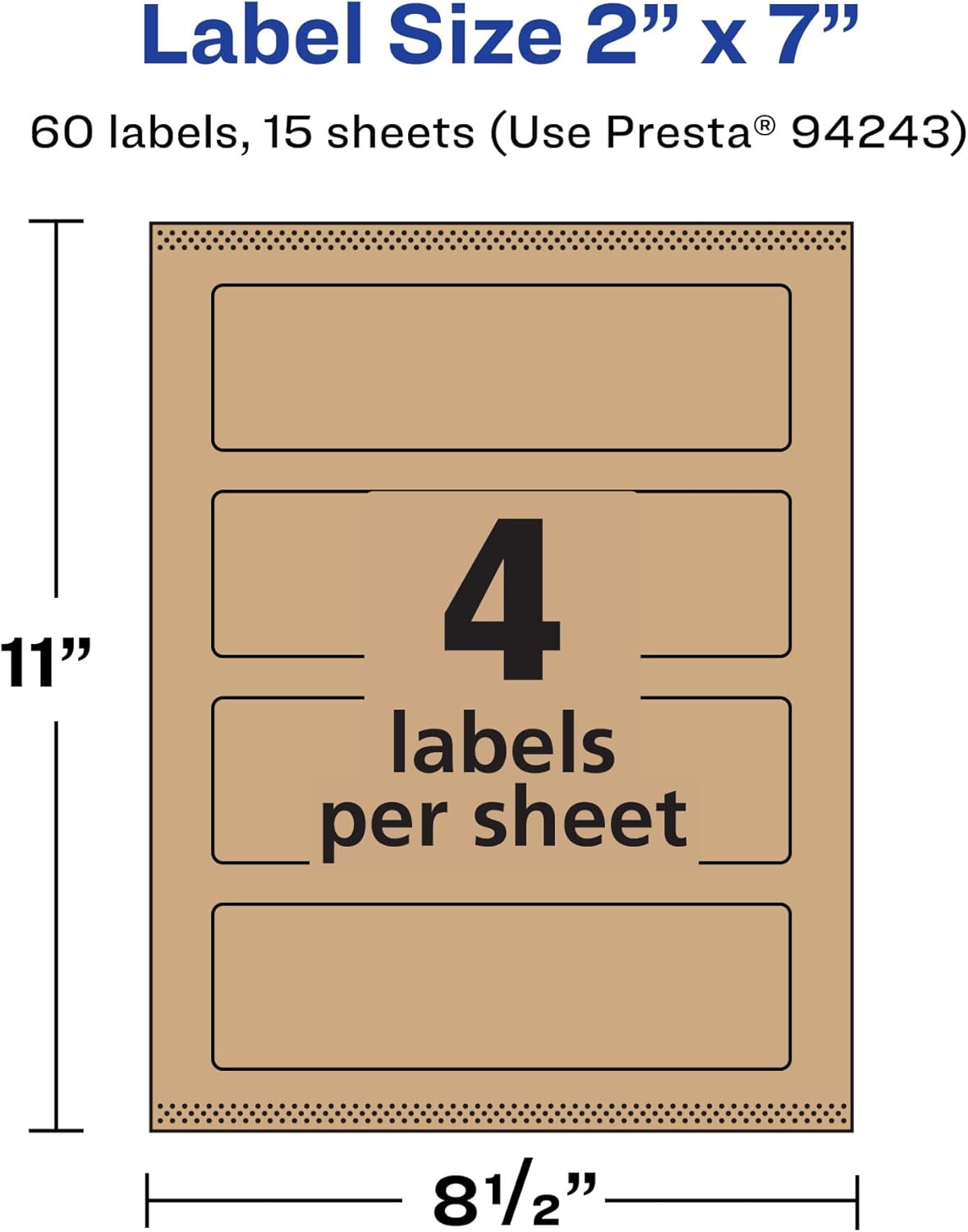 Avery Kraft Brown Rectangle Labels, Sure Feed Technology, 2" x 7", 60 Kraft Brown Labels, Print-to-The-Edge