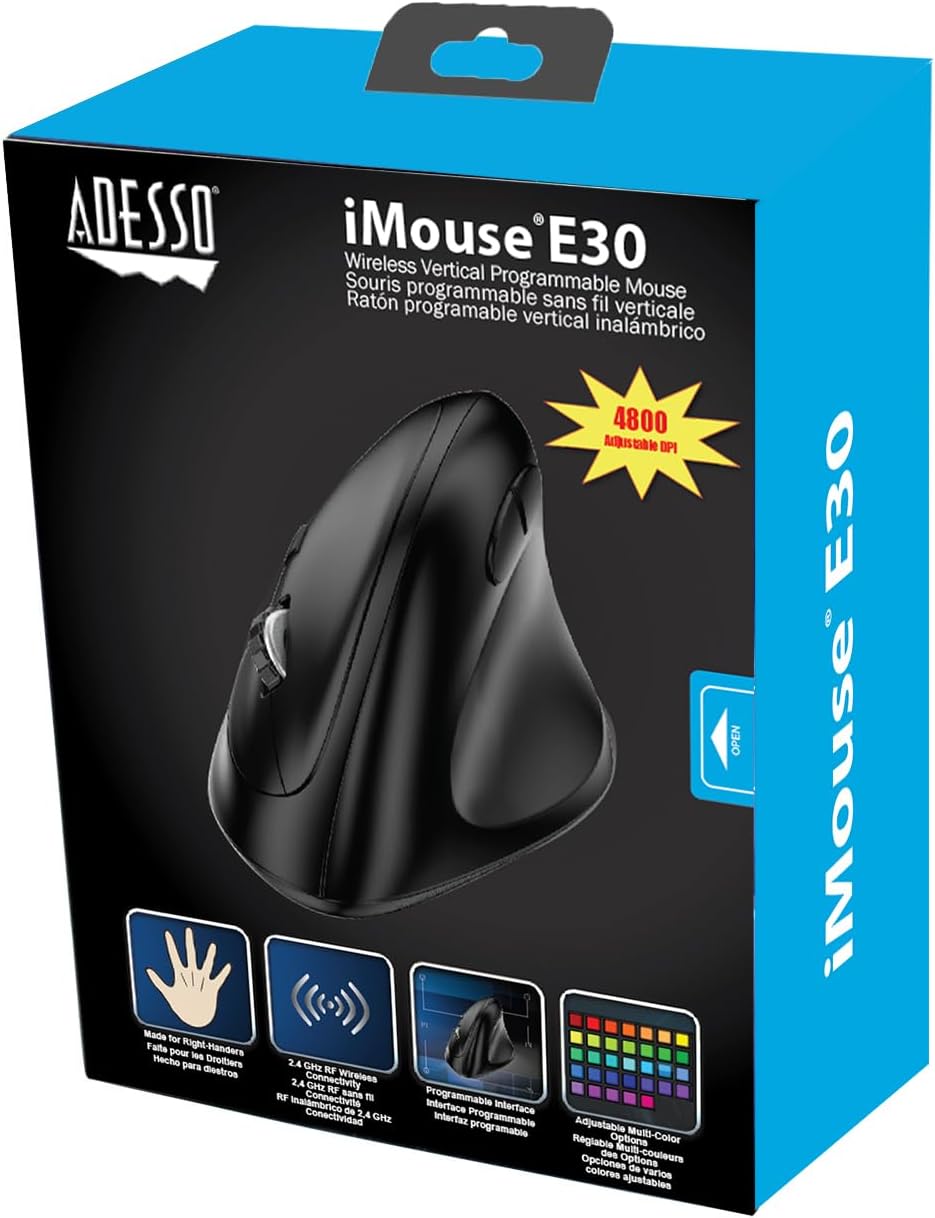 iMouse E30 2.4GHz Wireless Ergonomic Vertical Mouse Adjustable DPI Programmable Driver Optical Sensor Right Handed