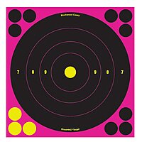 Birchwood Casey Shoot-N-C 8 inch Pink Bull's-Eye Reactive Targets - Highly Visible Instant Feedback Self-Adhesive - 6 Targets, 72 Repair Pasters