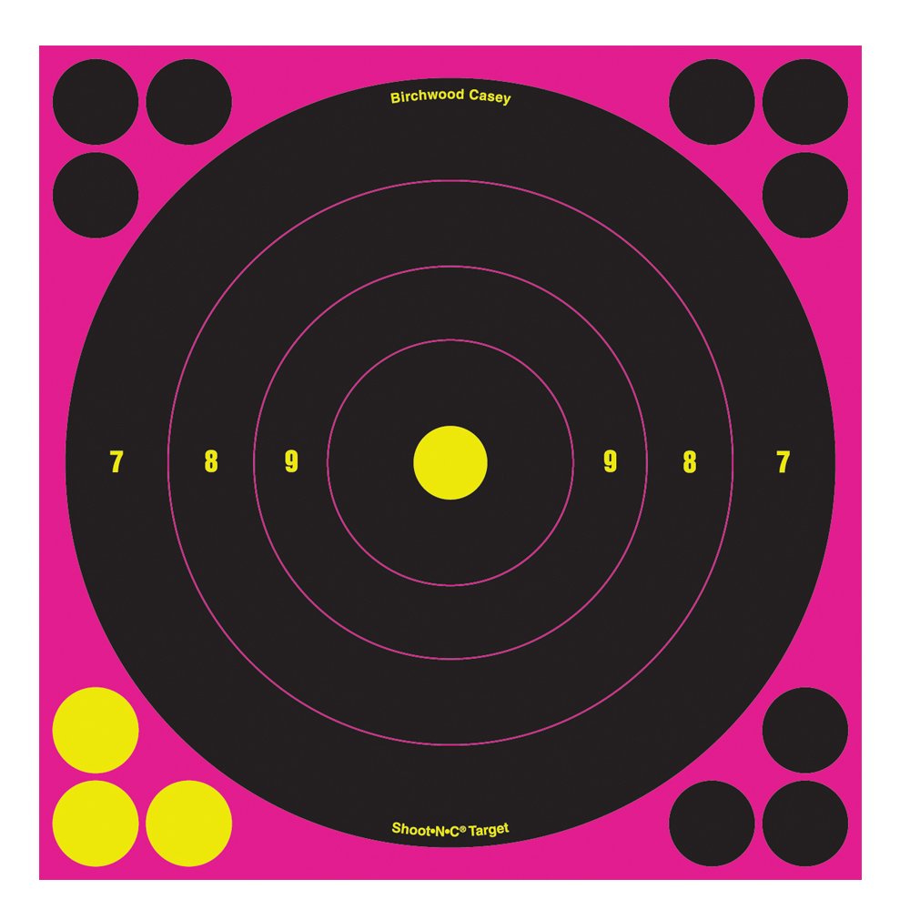 Birchwood Casey Shoot-N-C 8 inch Pink Bull's-Eye Reactive Targets - Highly Visible Instant Feedback Self-Adhesive