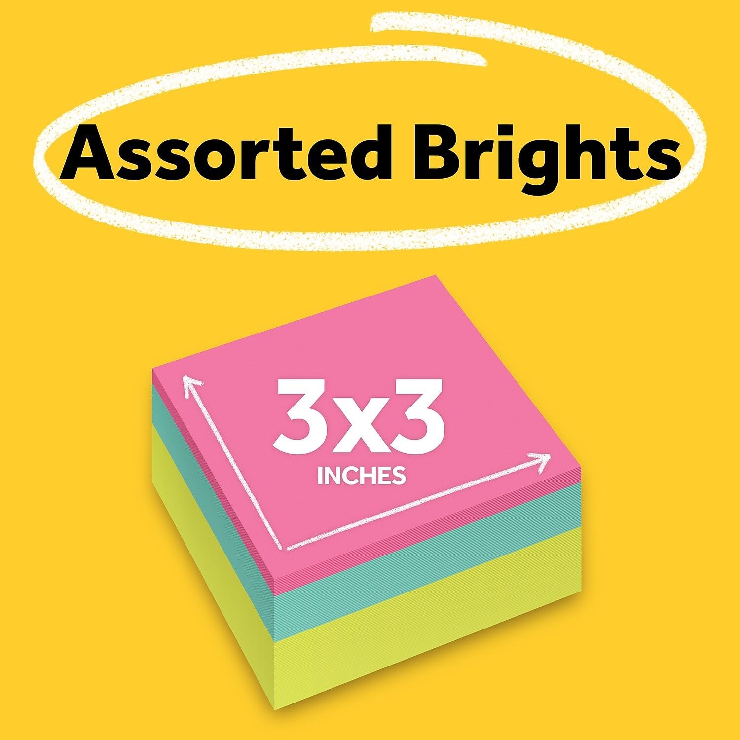 Post-it Notes Cube, 3 in. x 3 in., Bright Colors, Power Pink, Aqua Splash, Acid Lime, 400 Sheets/Cube, 1 Cube/Pack