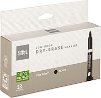 Office Depot 100% Recycled Low-Odor Dry-Erase Markers, Fine Point, Black, Pack Of 12, DE-12PKBLK