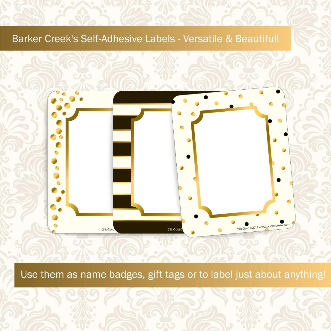 Barker Creek Name Badges & Self-Adhesive Labels, Gold, Multi-Purpose Name Tags, Gift Tags, Labels, and More! 3.5" x 2.75"