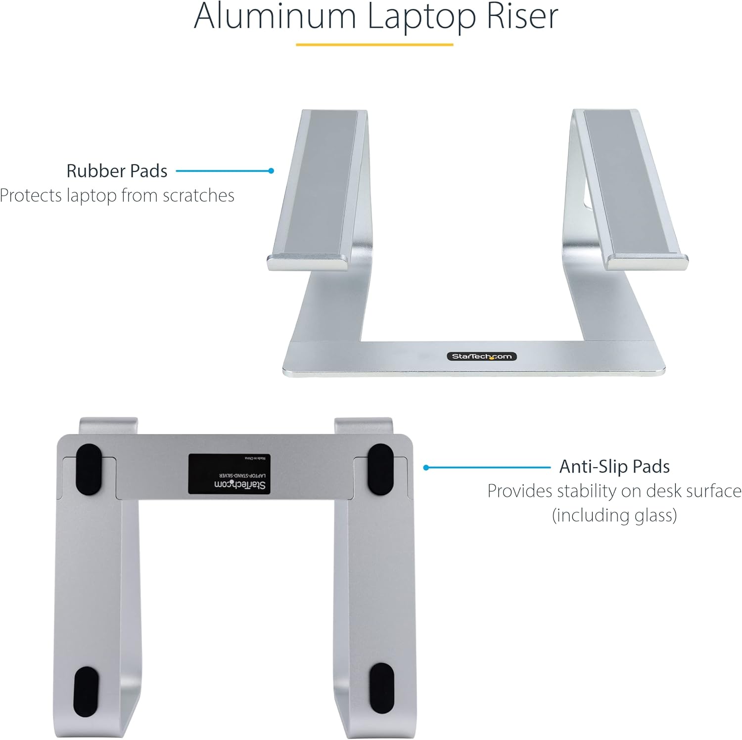 StarTech.com Laptop Stand for Desk, Supports 5kg/11lb, Aluminum, Silver, Ergonomic Laptop Riser, Portable Laptop Holder