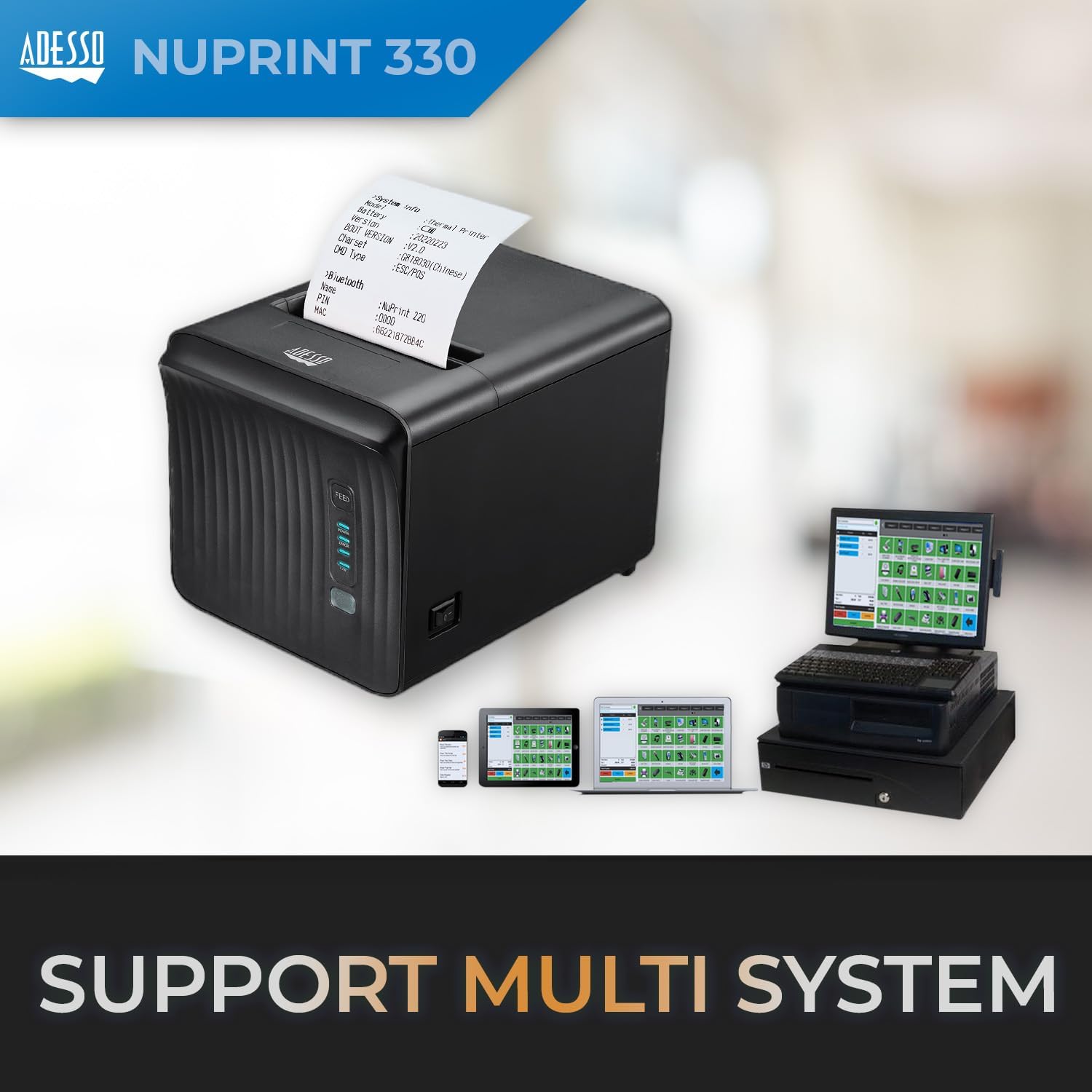 3" (80mm) Network Interface Thermal Receipt Printer with Autocutter, NuPrint 330, 250mm/s Printing Speed