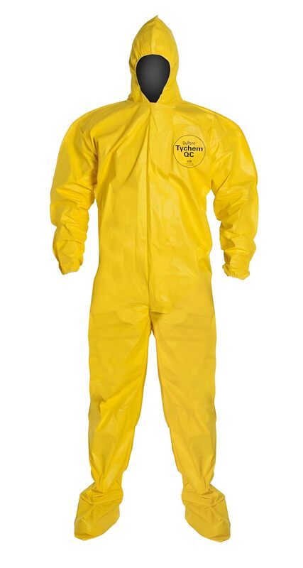 DuPont Tychem 2000 QC127B Disposable Chemical Resistant Coverall with Hood, Elastic Cuff and Bound Seams, Yellow