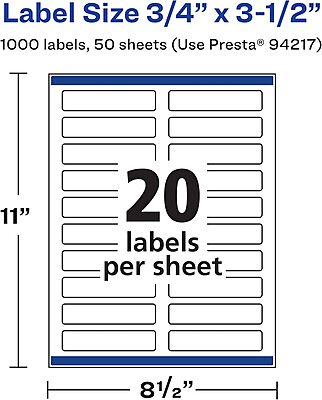 Avery Matte White Rectangle Labels, Sure Feed Technology, 0.75" x 3.5"