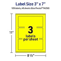 Avery Printable Rectangle Labels, Sure Feed Technology, 3" x 7", Neon Yellow, Print-to-The-Edge, Laser/Inkjet Printable