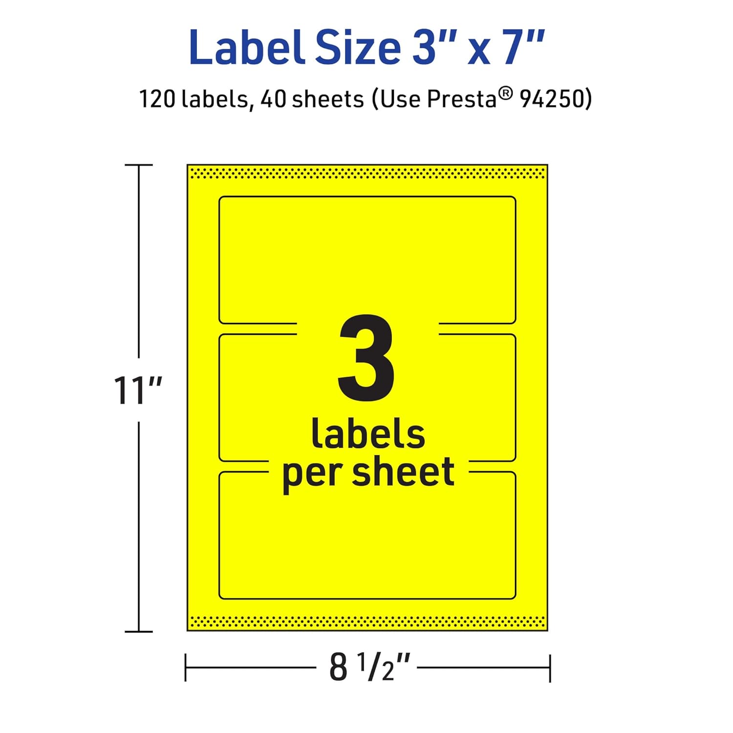 Avery Printable Rectangle Labels, Sure Feed Technology, 3" x 7", Neon Yellow, Print-to-The-Edge, Laser/Inkjet Printable
