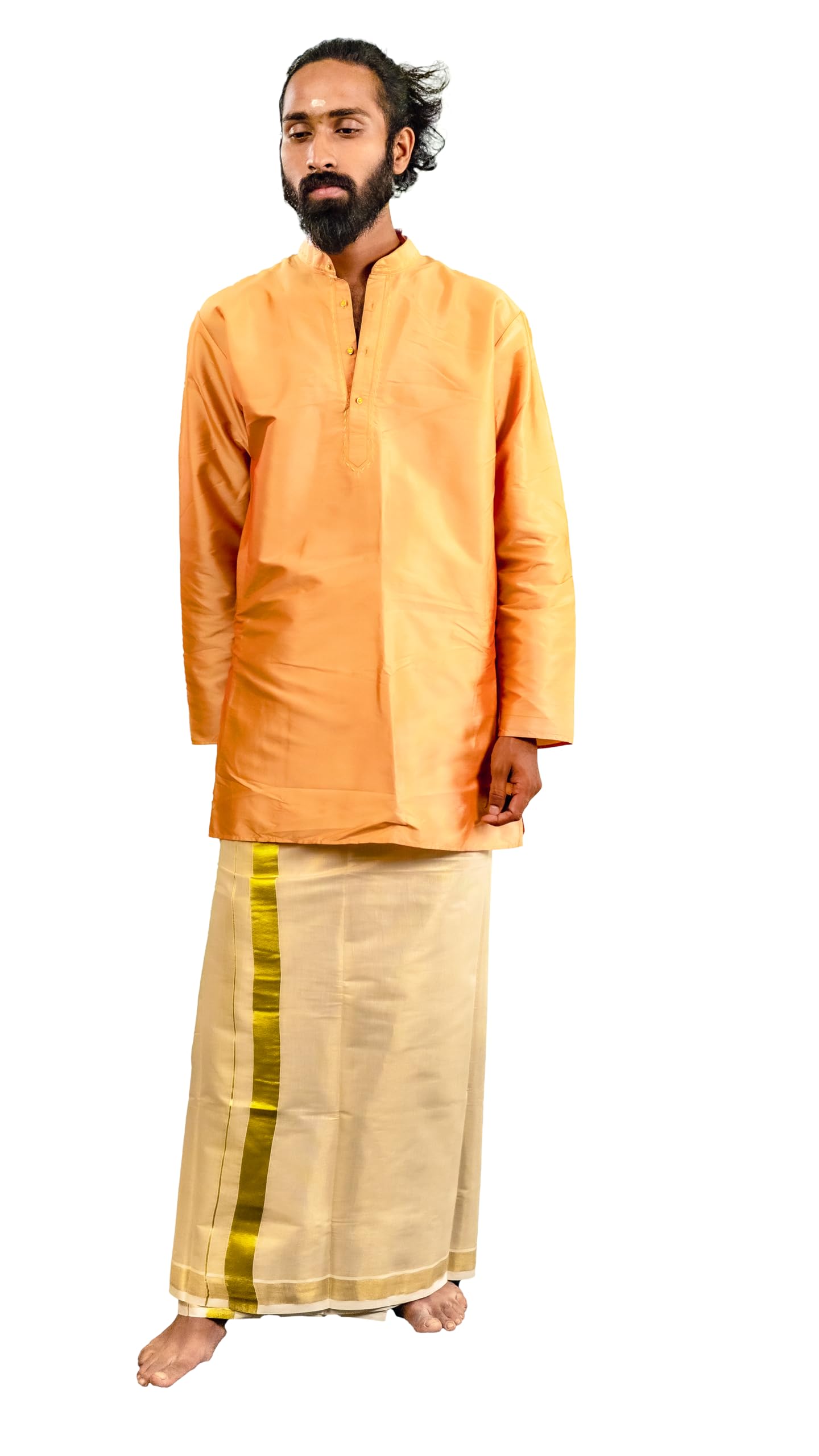 Men's Kuthampully Tissue Cotton Kerala Kasavu Mundu - Men's Kasavu Dhoti KTM-523