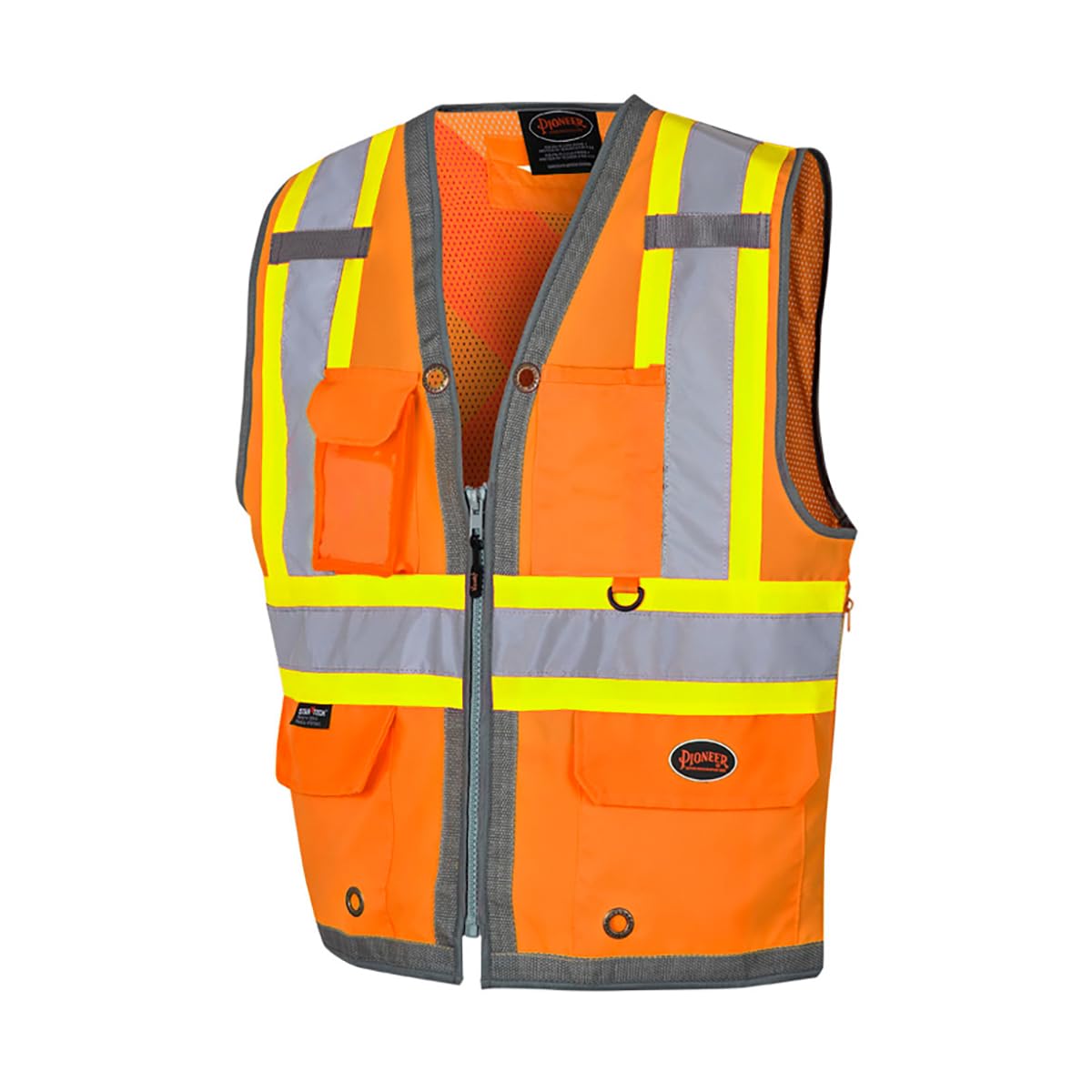Pioneer Safety Vest for Men – Hi Vis Reflective, Mesh Back, 12 Pockets, Zipper for Surveyor Work