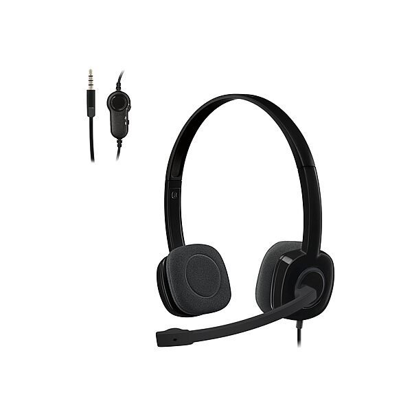 Logitech H151 Wired Headset, Analog Stereo Headphones with Rotating Noise-Cancelling Microphone, 3.5 mm Audio Jack, In-Line Controls, PC/Mac/Laptop/Tablet/Smartphone - Black
