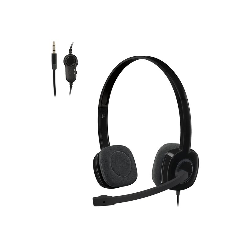 Logitech H151 Wired Headset, Analog Stereo Headphones with Rotating Noise-Cancelling Microphone, 3.5 mm Audio Jack, In-Line Controls, PC/Mac/Laptop/Tablet/Smartphone - Black