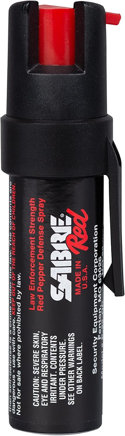 SABRE RED Compact Pepper Spray, Max Police Strength OC Spray with UV Dye, Compact Belt Clip For Easy Carry & Fast Access