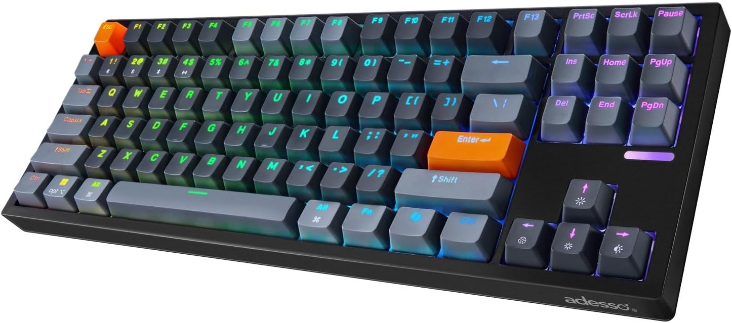 ADESSO EasyTouch 1100 Wired/Wireless/Bluetooth Multi-OS Illuminated Mechanical VIA Compact Keyboard with Copilot Ai Hotkey