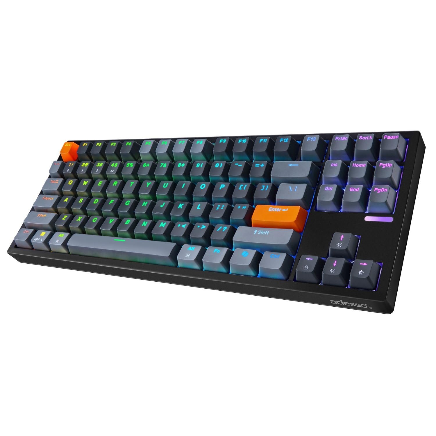 ADESSO EasyTouch 1100 Wired/Wireless/Bluetooth Multi-OS Illuminated Mechanical VIA Compact Keyboard with Copilot Ai Hotkey