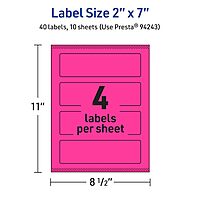 AVERY Printable Rectangle Labels, 2" x 7", Neon Magenta, Sure Feed Technology, Print-to-the-Edge, Laser/Inkjet