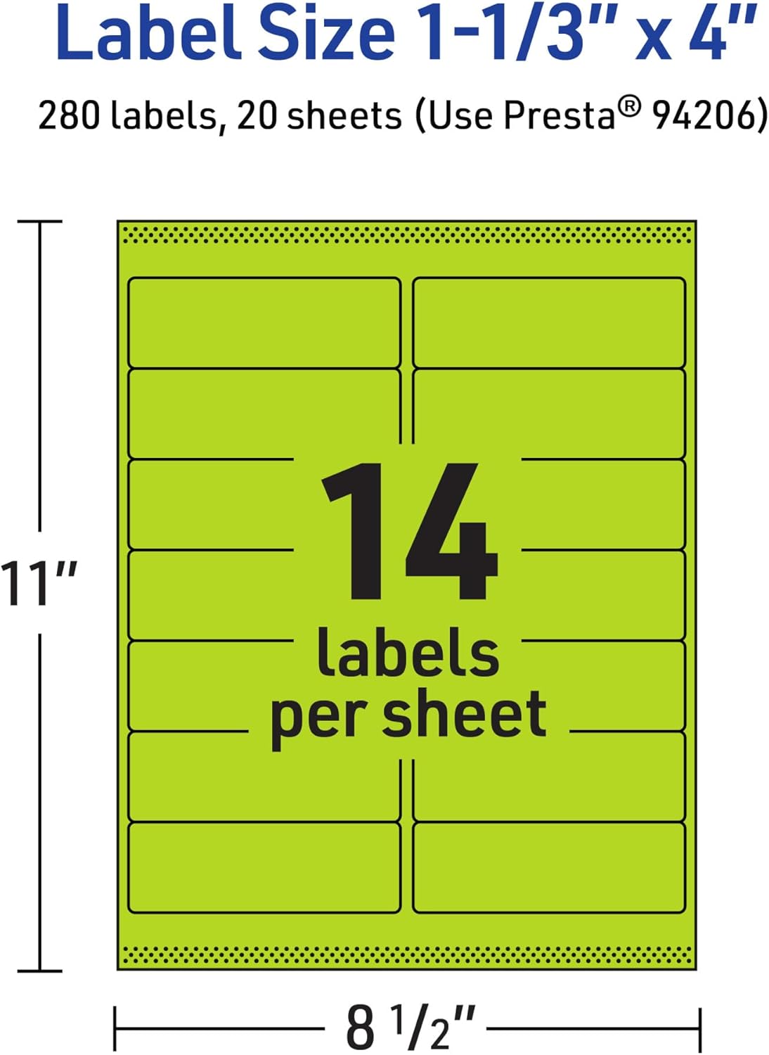 AVERY Printable Rectangle Labels, Sure Feed Technology, 1-1/3" x 4", Bright Green, Laser/Inkjet Printable