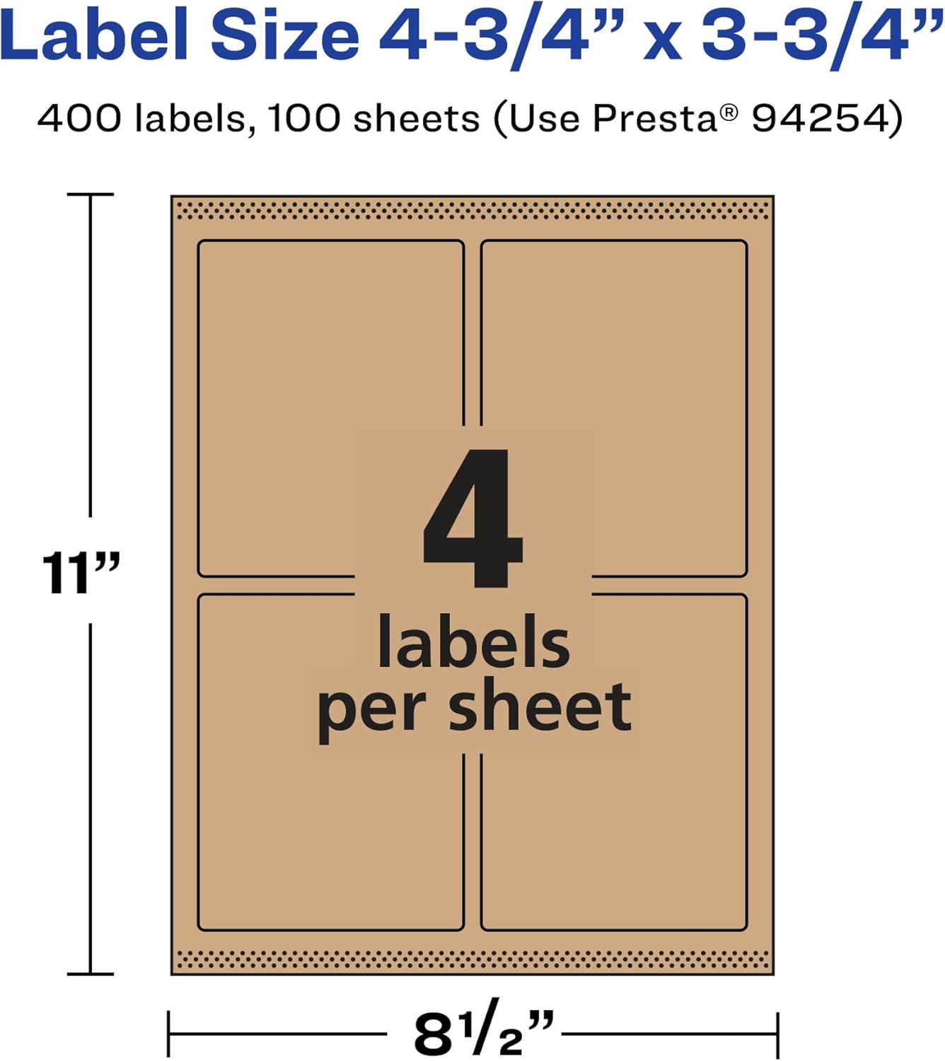 Avery Kraft Brown Rectangle Labels, Sure Feed Technology, 4.75 x 3.75, Print-to-The-Edge, Laser/Inkjet Printable