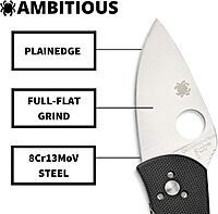 Spyderco Ambitious Value Knife with 2.31" Stainless Steel Blade and Durable Black G-10 Handle - PlainEdge - C148GP