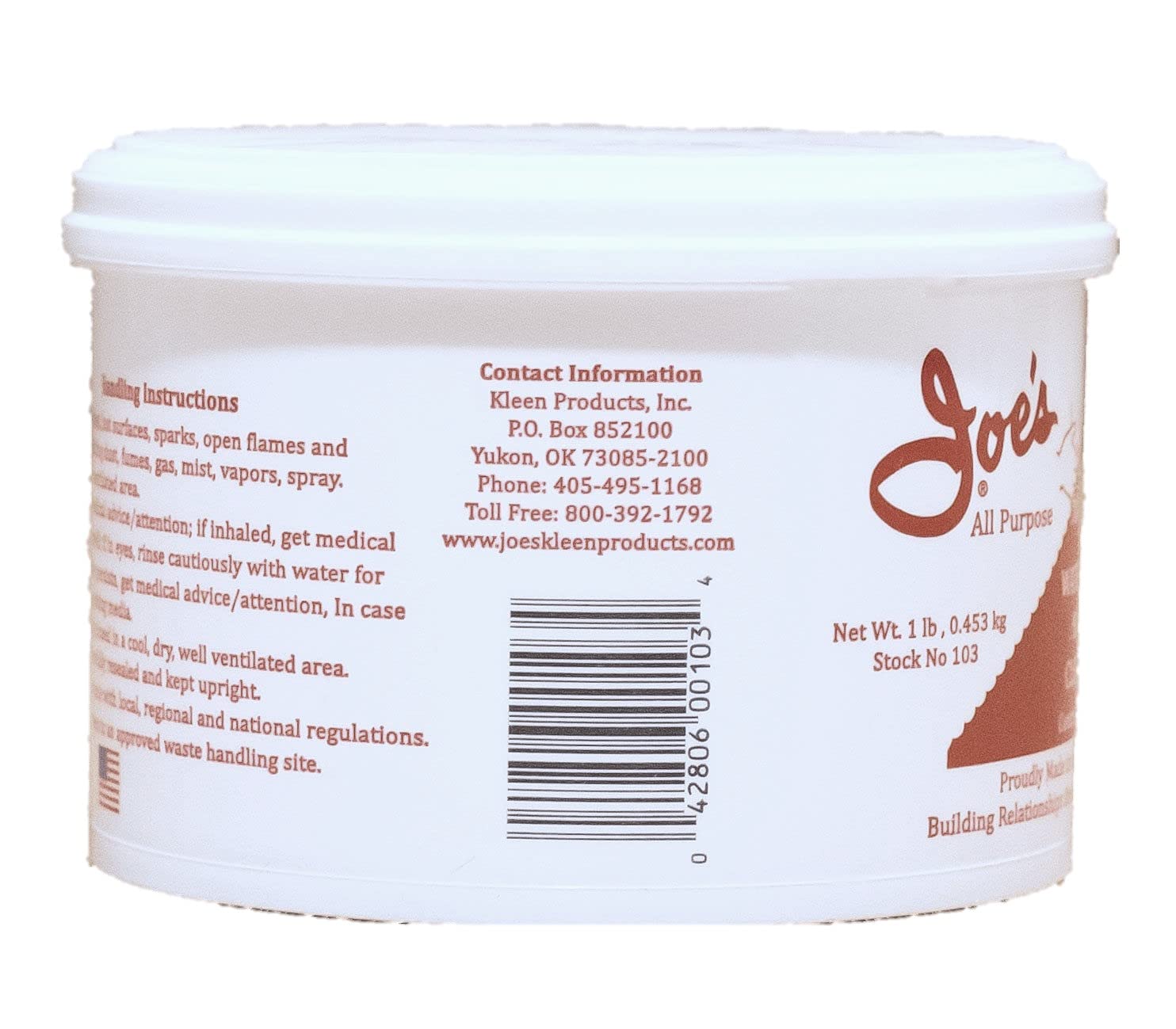 Joe's All Purpose Hand Cleaner 103- Water/Waterless with Lanolin 1 lb.