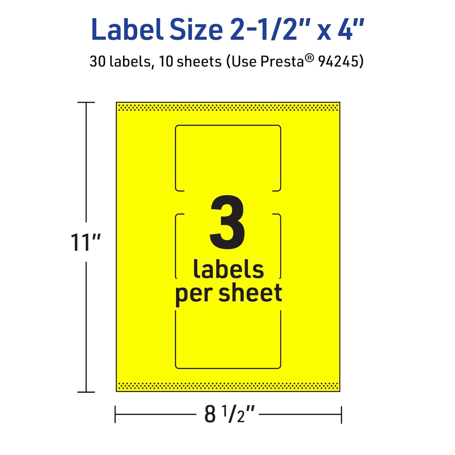 Avery Printable Rectangle Labels, Sure Feed Technology, 2-1/2" x 4", Neon Yellow Labels, Print-to-The-Edge