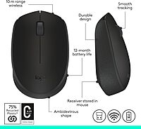 Logitech M170 Wireless Mouse for PC, Mac, Laptop, 2.4 GHz with USB Mini Receiver - Battery Life, Ambidextrous