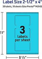 Avery Printable Rectangle Labels, Sure Feed Technology, 2-1/2" x 4", Bright Blue Labels, Print-to-The-Edge, Laser/Inkjet Printable, 30 Total, Great for Candles and Ingredients 30 labels