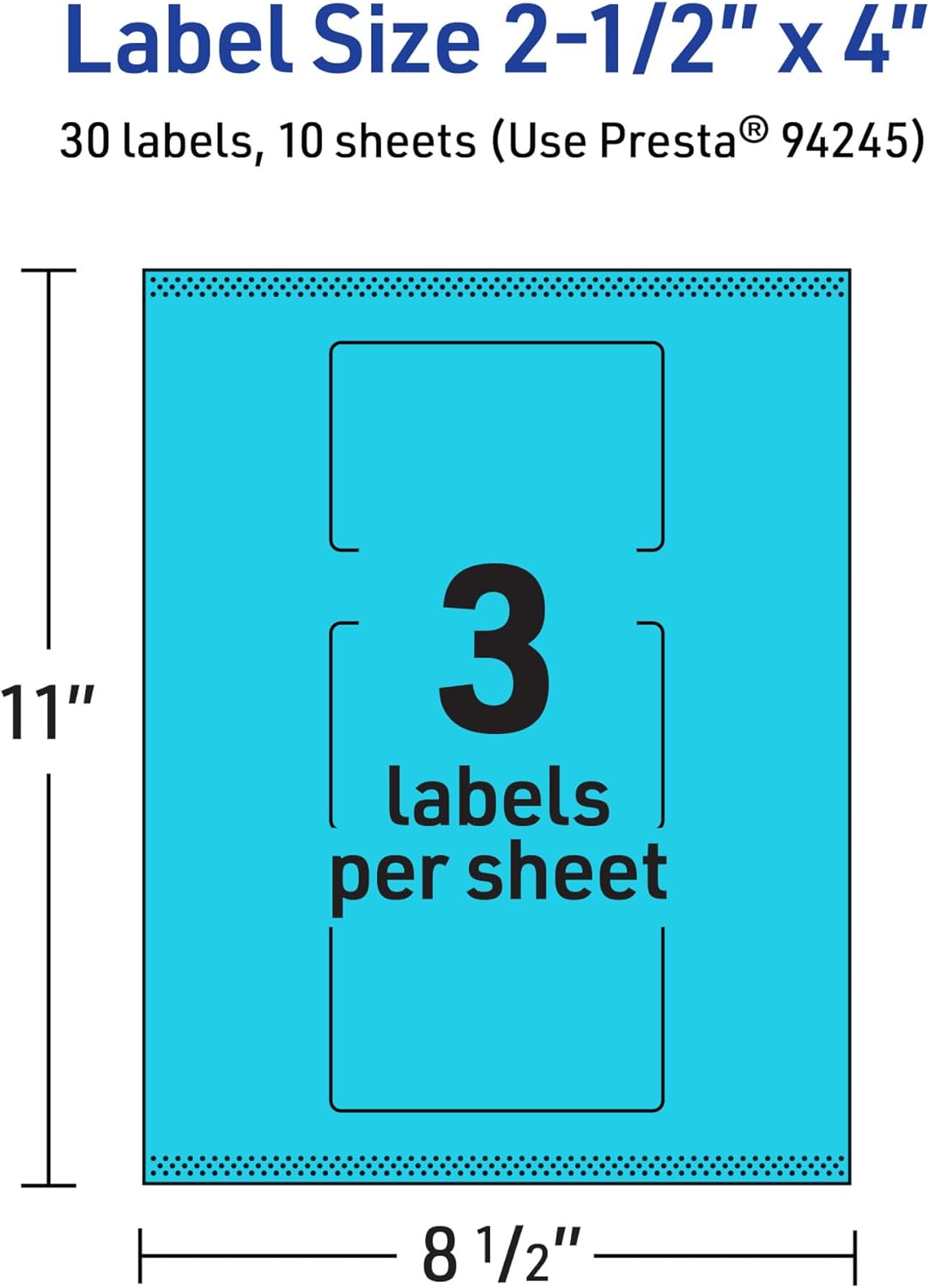 Avery Printable Rectangle Labels, Sure Feed Technology, 2-1/2" x 4", Bright Blue Labels, Print-to-The-Edge
